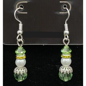 Handmade Elf Style Green & Yellow Crystal Faux Pearl Earrings by Neanie-Bot